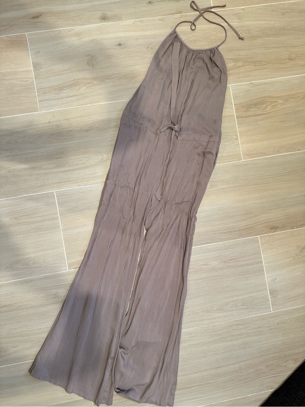 ANGL Taupe Halter Wide-Leg Jumpsuit